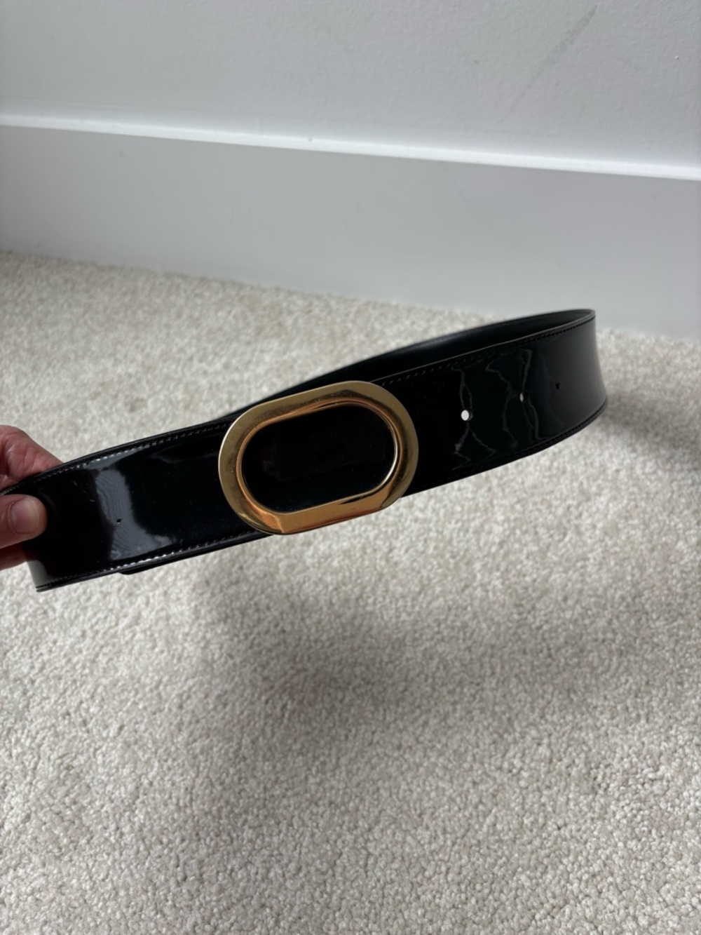 Vintage Black Leather Belt Gold Oval Buckle | Toledo L Large Minimalist